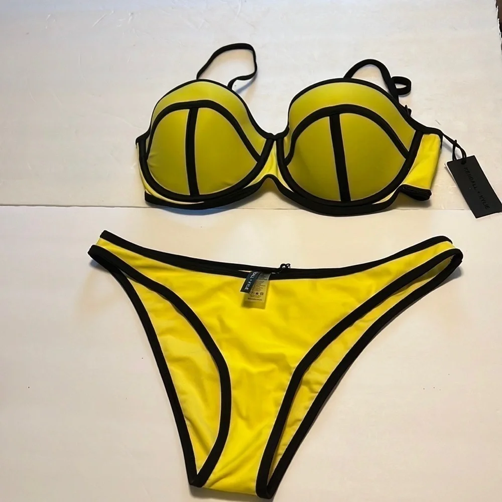 NWT Kendall + Kylie Neon Yellow 2 Tone Bikini Size Large